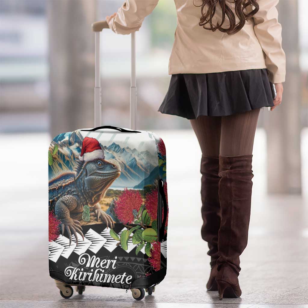 Meri Kirihimete Tuatara Luggage Cover New Zealand Fern with Puhutukawa Flowers LT9 - Polynesian Pride
