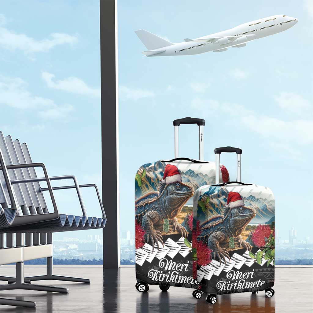 Meri Kirihimete Tuatara Luggage Cover New Zealand Fern with Puhutukawa Flowers LT9 - Polynesian Pride