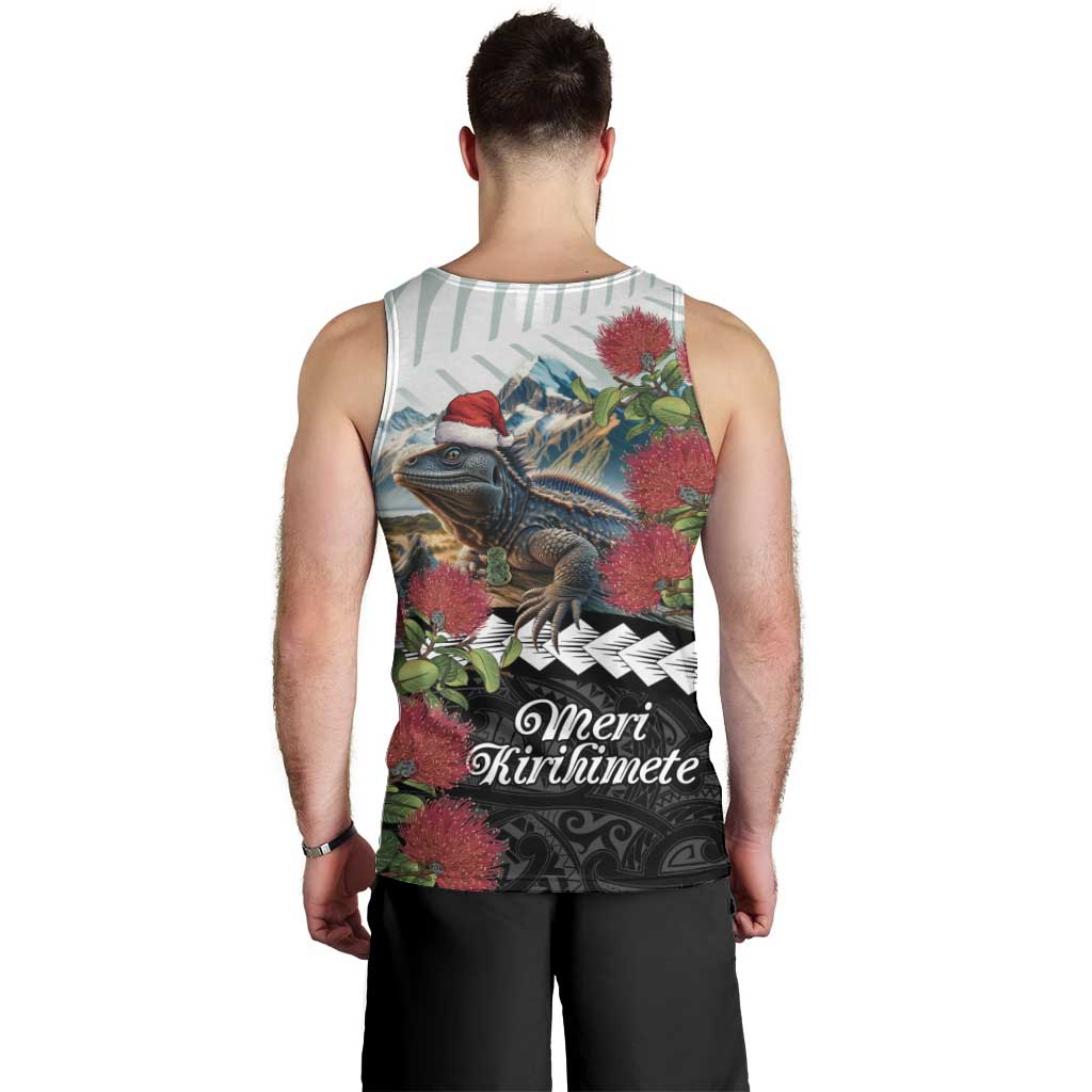 Meri Kirihimete Tuatara Men Tank Top New Zealand Fern with Puhutukawa Flowers