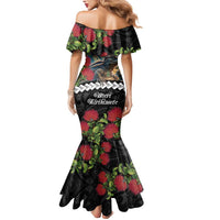 Meri Kirihimete Tuatara Mermaid Dress New Zealand Fern with Puhutukawa Flowers LT9 - Polynesian Pride