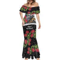 Meri Kirihimete Tuatara Mermaid Dress New Zealand Fern with Puhutukawa Flowers LT9 - Polynesian Pride
