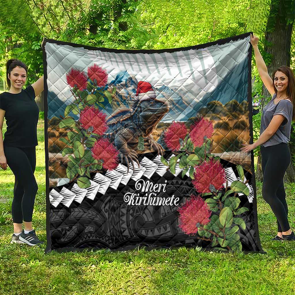 Meri Kirihimete Tuatara Quilt New Zealand Fern with Puhutukawa Flowers LT9 - Polynesian Pride