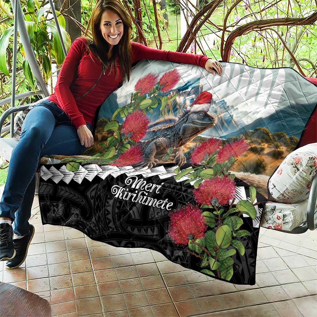 Meri Kirihimete Tuatara Quilt New Zealand Fern with Puhutukawa Flowers LT9 - Polynesian Pride
