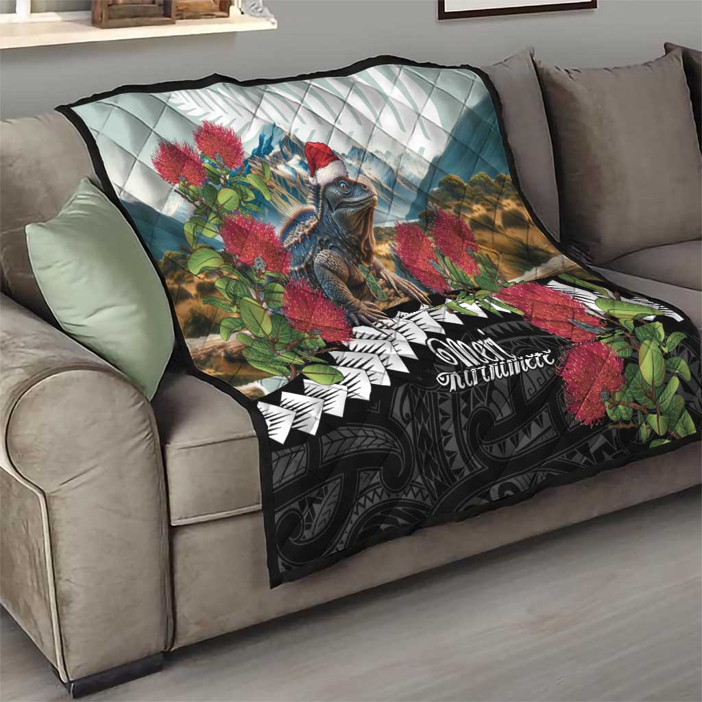 Meri Kirihimete Tuatara Quilt New Zealand Fern with Puhutukawa Flowers LT9 - Polynesian Pride