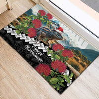 Meri Kirihimete Tuatara Rubber Doormat New Zealand Fern with Puhutukawa Flowers LT9 - Polynesian Pride