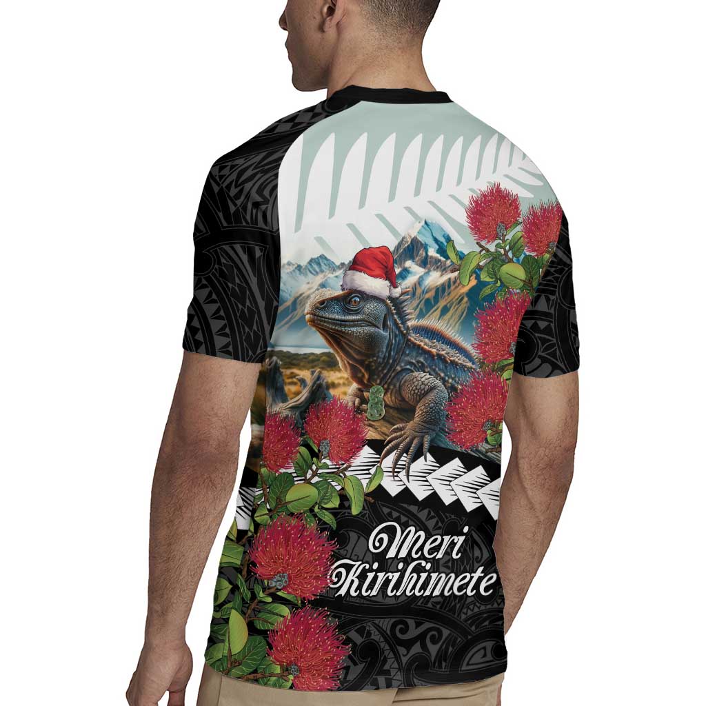 Meri Kirihimete Tuatara Rugby Jersey New Zealand Fern with Puhutukawa Flowers LT9 - Polynesian Pride