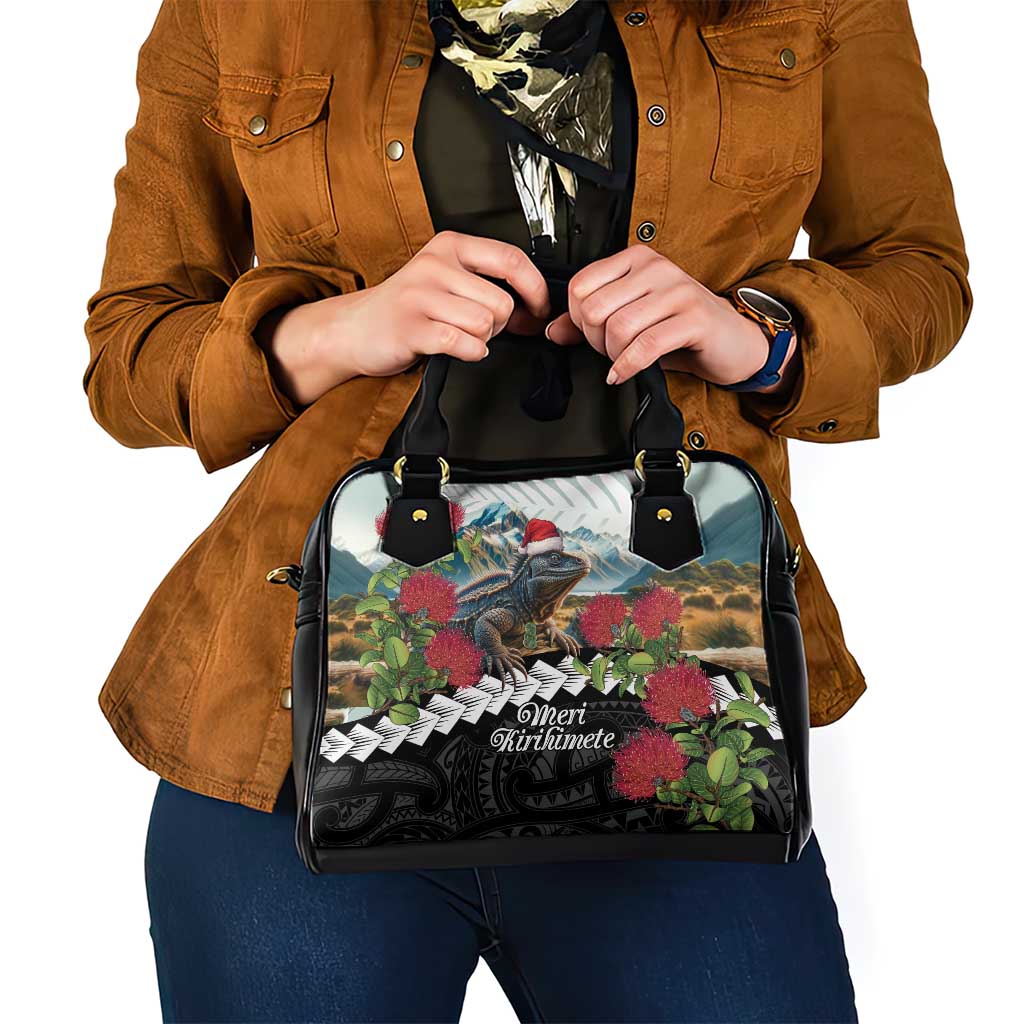 Meri Kirihimete Tuatara Shoulder Handbag New Zealand Fern with Puhutukawa Flowers LT9 - Polynesian Pride