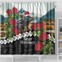 Meri Kirihimete Tuatara Shower Curtain New Zealand Fern with Puhutukawa Flowers LT9 - Polynesian Pride