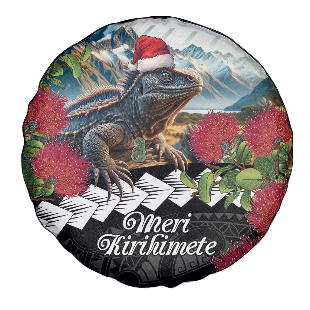 Meri Kirihimete Tuatara Spare Tire Cover New Zealand Fern with Puhutukawa Flowers LT9 - Polynesian Pride