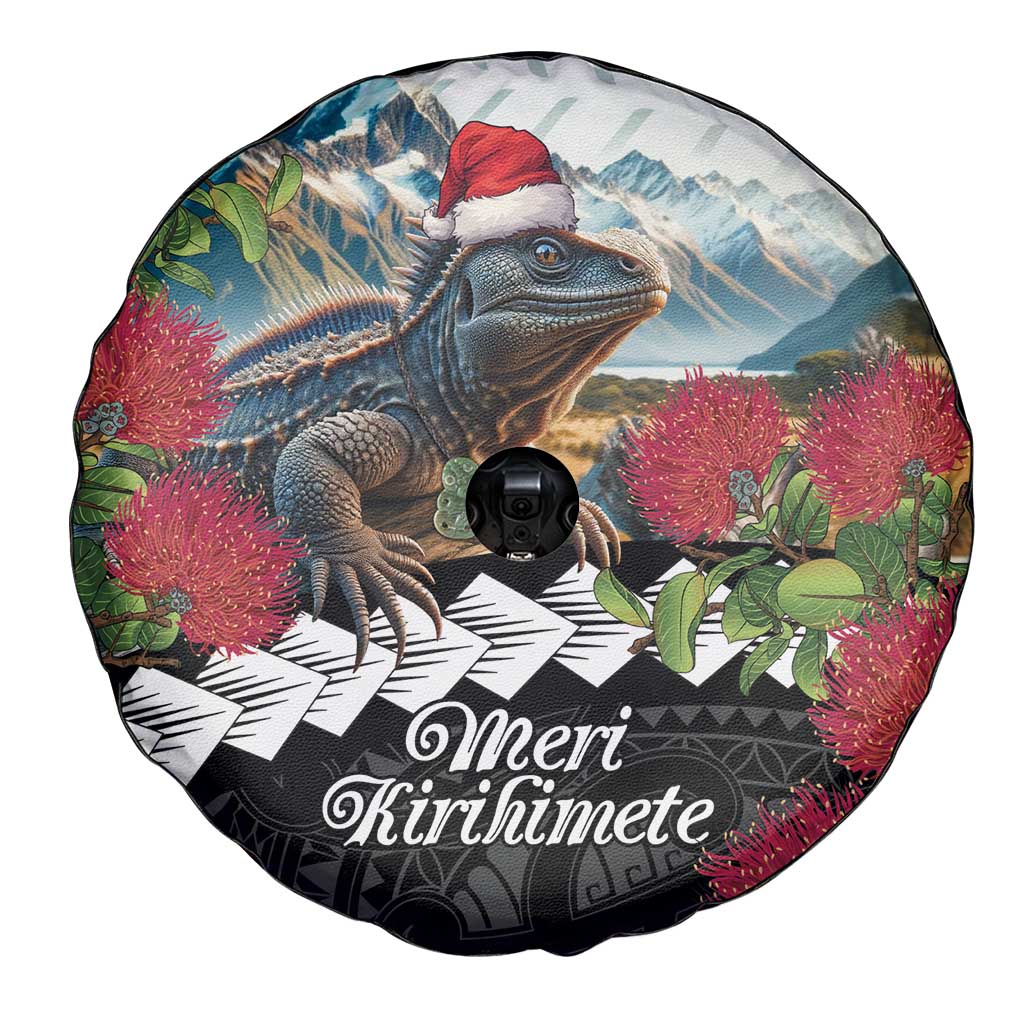 Meri Kirihimete Tuatara Spare Tire Cover New Zealand Fern with Puhutukawa Flowers LT9 - Polynesian Pride