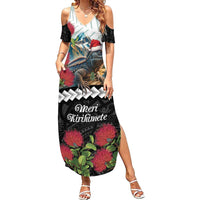 Meri Kirihimete Tuatara Summer Maxi Dress New Zealand Fern with Puhutukawa Flowers LT9 Women Green - Polynesian Pride