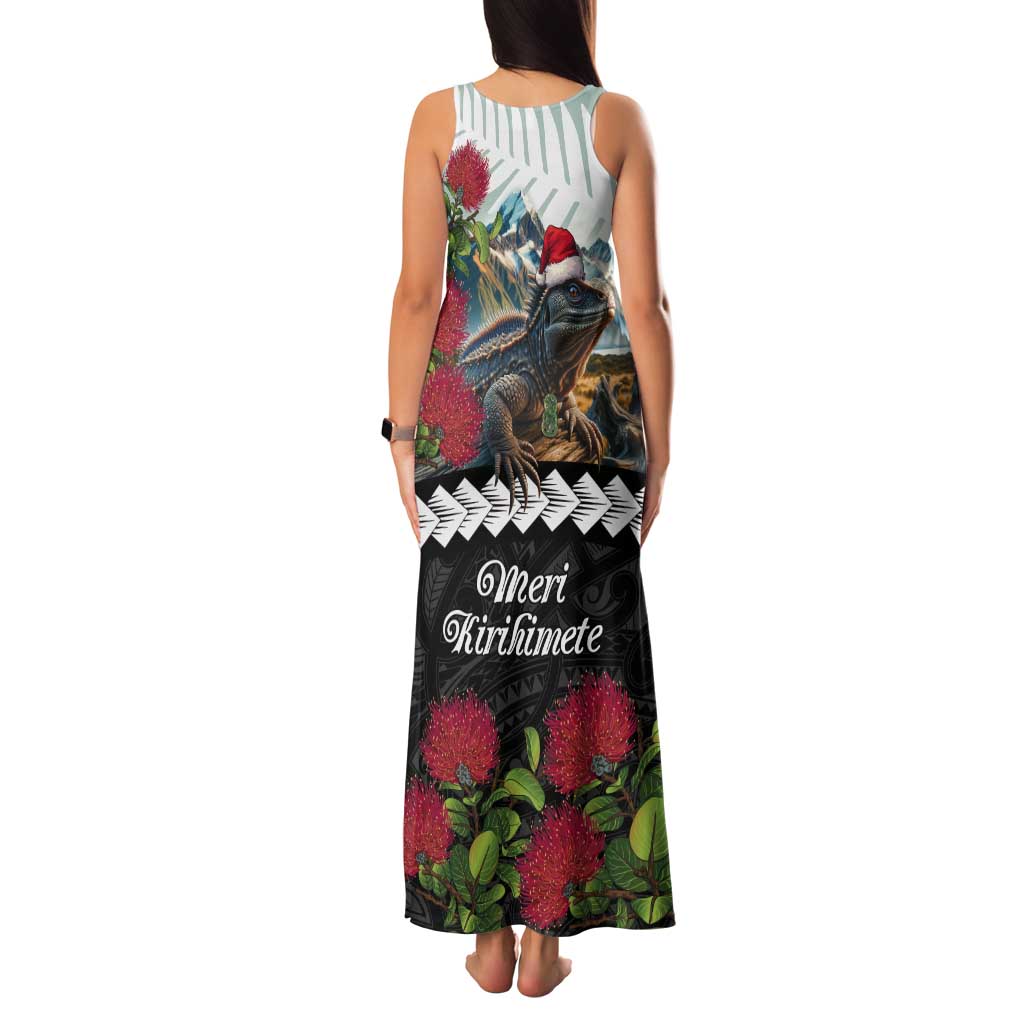 Meri Kirihimete Tuatara Tank Maxi Dress New Zealand Fern with Puhutukawa Flowers LT9 - Polynesian Pride