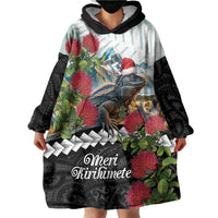 Meri Kirihimete Tuatara Wearable Blanket Hoodie New Zealand Fern with Puhutukawa Flowers LT9 - Polynesian Pride