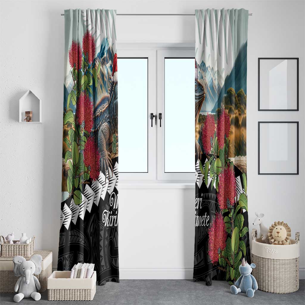 Meri Kirihimete Tuatara Window Curtain New Zealand Fern with Puhutukawa Flowers LT9 - Polynesian Pride