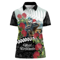 Meri Kirihimete Tuatara Women Polo Shirt New Zealand Fern with Puhutukawa Flowers LT9 Female Green - Polynesian Pride