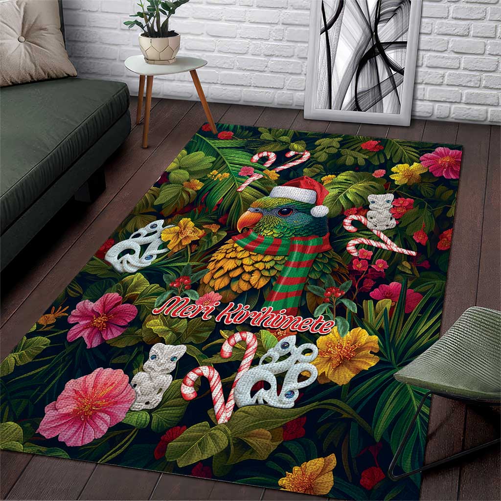 Meri Kirihimete Kakapo Santa Area Rug Merry Christmas with Tropical Vibe LT9 Green - Polynesian Pride