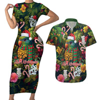 Meri Kirihimete Kakapo Santa Couples Matching Short Sleeve Bodycon Dress and Hawaiian Shirt Merry Christmas with Tropical Vibe LT9 Green - Polynesian Pride