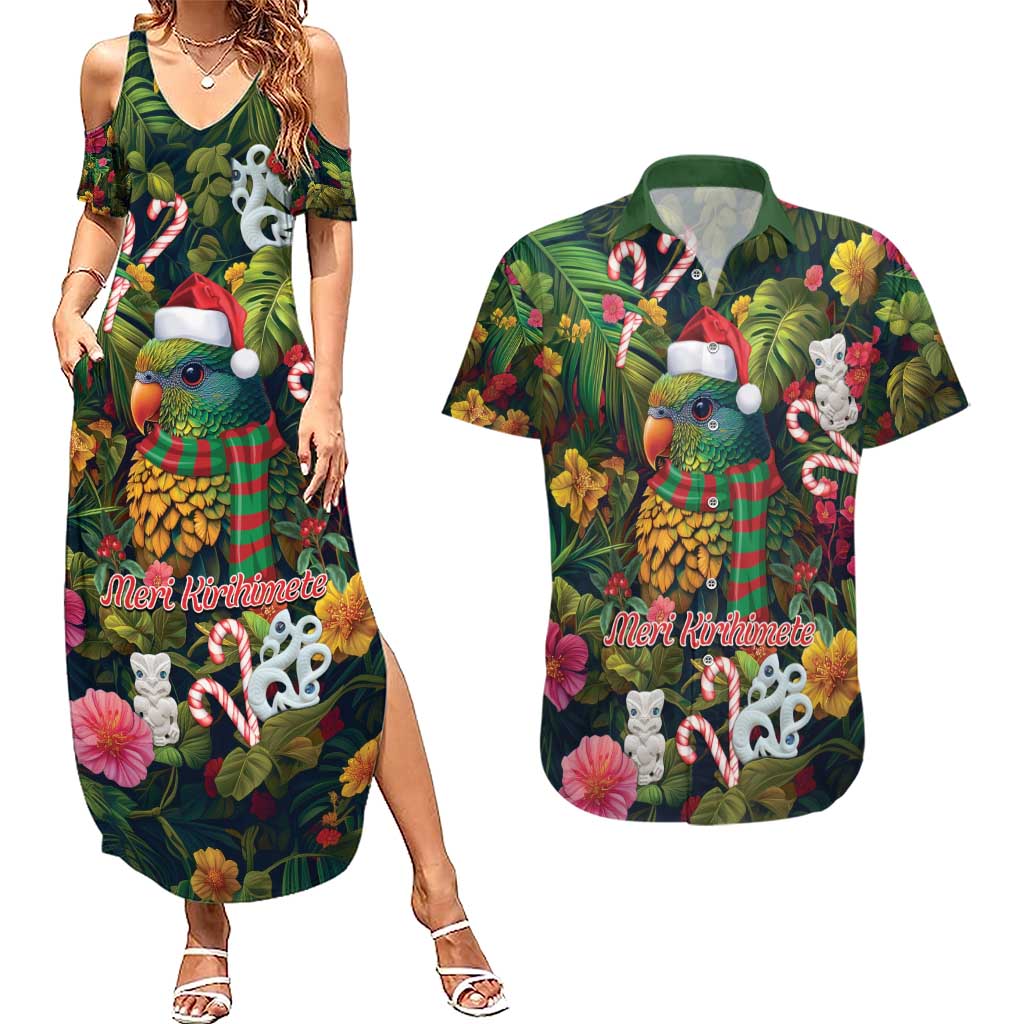 Meri Kirihimete Kakapo Santa Couples Matching Summer Maxi Dress and Hawaiian Shirt Merry Christmas with Tropical Vibe LT9 Green - Polynesian Pride
