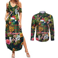 Meri Kirihimete Kakapo Santa Couples Matching Summer Maxi Dress and Long Sleeve Button Shirt Merry Christmas with Tropical Vibe LT9 Green - Polynesian Pride