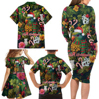 Meri Kirihimete Kakapo Santa Family Matching Long Sleeve Bodycon Dress and Hawaiian Shirt Merry Christmas with Tropical Vibe