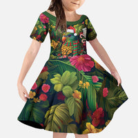Meri Kirihimete Kakapo Santa Family Matching Off Shoulder Maxi Dress and Hawaiian Shirt Merry Christmas with Tropical Vibe LT9 Daughter's Dress Green - Polynesian Pride