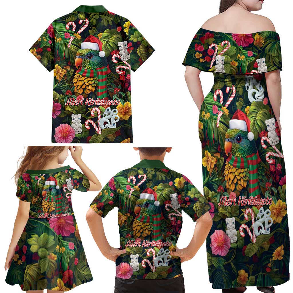 Meri Kirihimete Kakapo Santa Family Matching Off Shoulder Maxi Dress and Hawaiian Shirt Merry Christmas with Tropical Vibe LT9 - Polynesian Pride