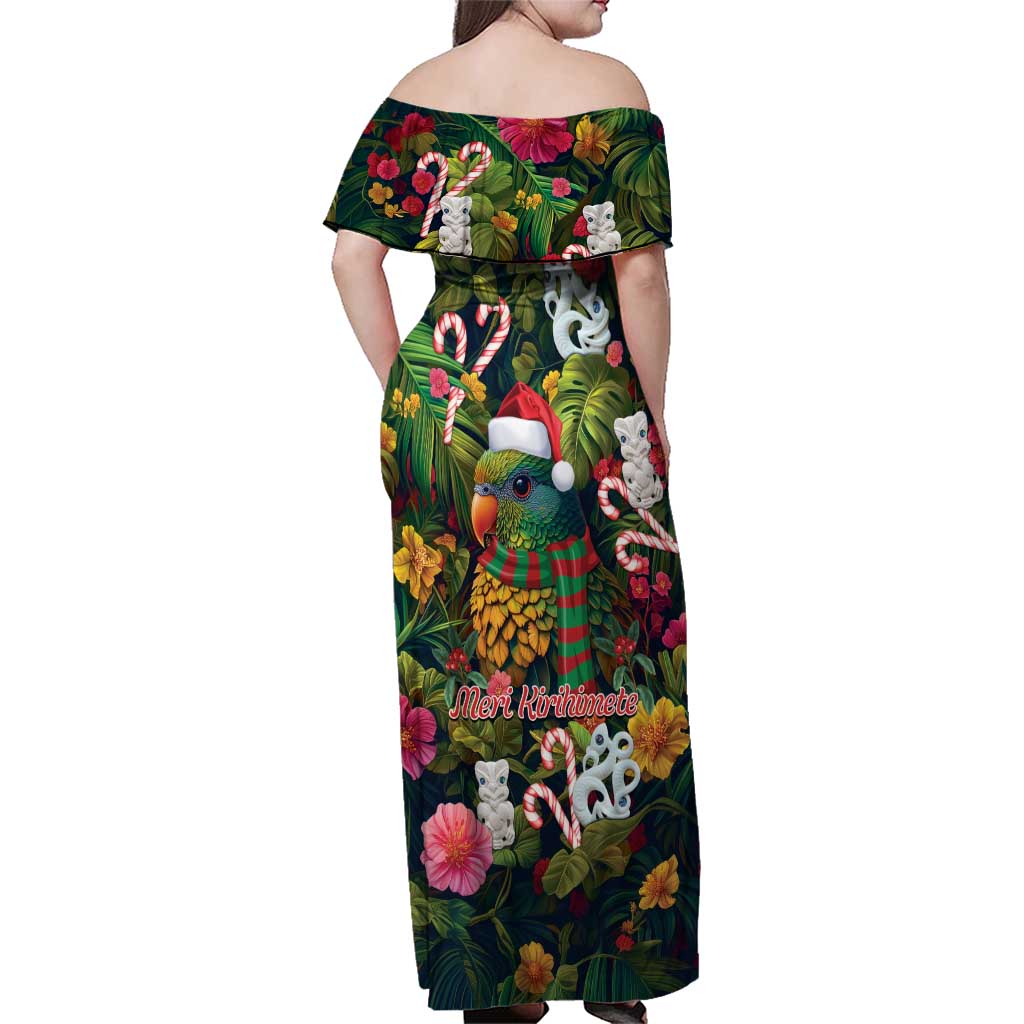 Meri Kirihimete Kakapo Santa Family Matching Off Shoulder Maxi Dress and Hawaiian Shirt Merry Christmas with Tropical Vibe LT9 - Polynesian Pride
