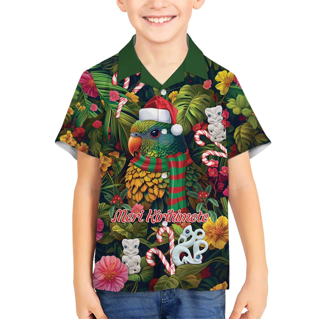 Meri Kirihimete Kakapo Santa Family Matching Off Shoulder Maxi Dress and Hawaiian Shirt Merry Christmas with Tropical Vibe LT9 Son's Shirt Green - Polynesian Pride
