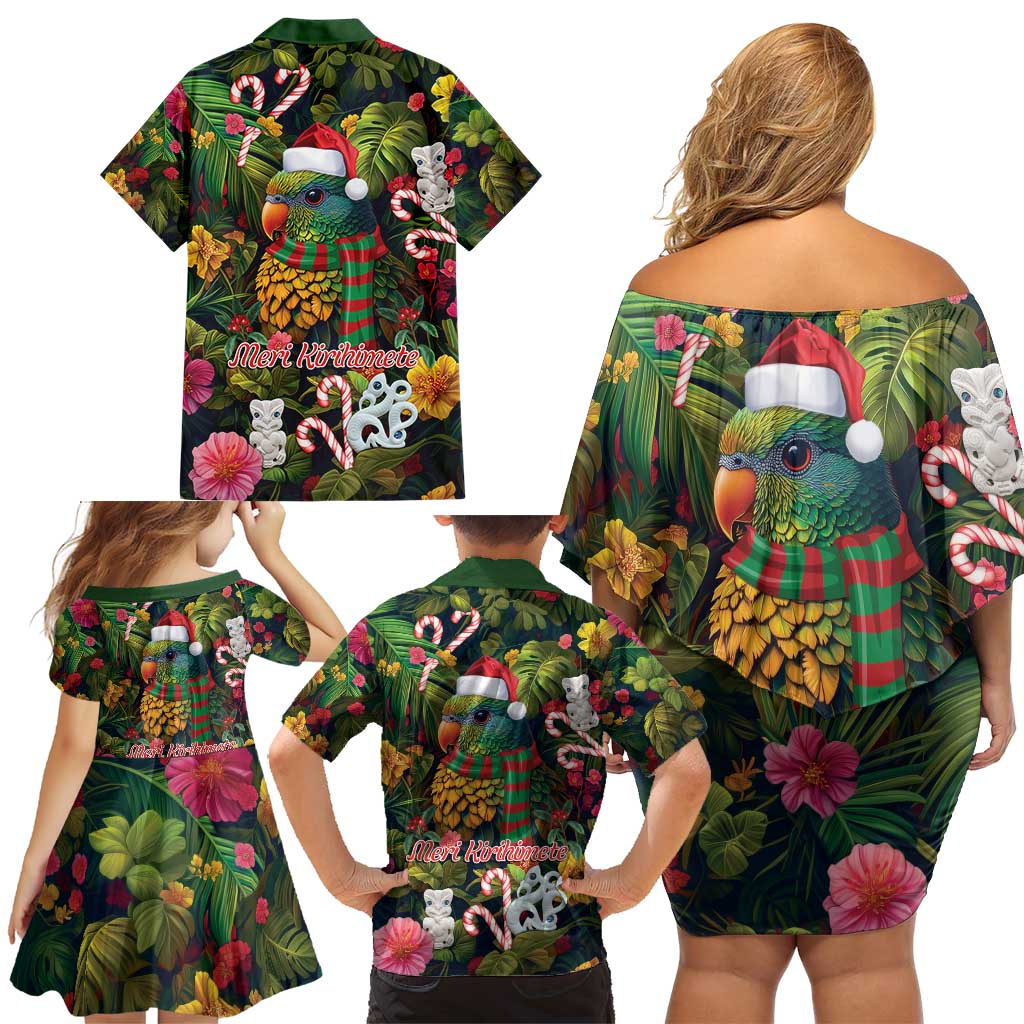 Meri Kirihimete Kakapo Santa Family Matching Off Shoulder Short Dress and Hawaiian Shirt Merry Christmas with Tropical Vibe LT9 - Polynesian Pride