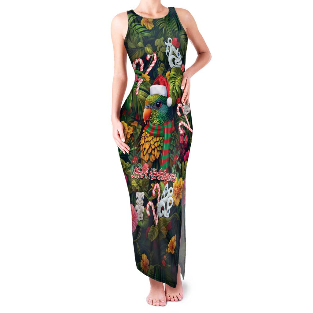 Meri Kirihimete Kakapo Santa Family Matching Tank Maxi Dress and Hawaiian Shirt Merry Christmas with Tropical Vibe LT9 Mom's Dress Green - Polynesian Pride