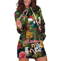 Meri Kirihimete Kakapo Santa Hoodie Dress Merry Christmas with Tropical Vibe LT9 Green - Polynesian Pride