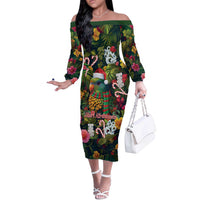 Meri Kirihimete Kakapo Santa Off The Shoulder Long Sleeve Dress Merry Christmas with Tropical Vibe