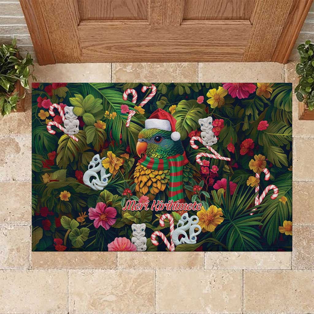 Meri Kirihimete Kakapo Santa Rubber Doormat Merry Christmas with Tropical Vibe LT9 Green - Polynesian Pride