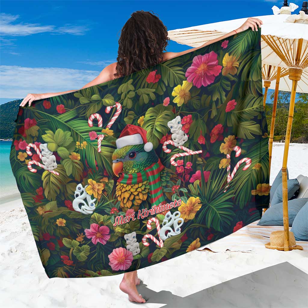 Meri Kirihimete Kakapo Santa Sarong Merry Christmas with Tropical Vibe LT9 One Size 44 x 66 inches Green - Polynesian Pride