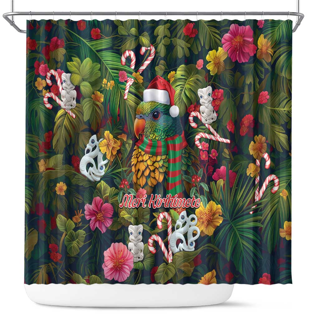 Meri Kirihimete Kakapo Santa Shower Curtain Merry Christmas with Tropical Vibe LT9 Green - Polynesian Pride