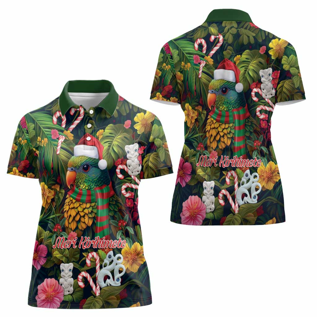 Meri Kirihimete Kakapo Santa Women Polo Shirt Merry Christmas with Tropical Vibe LT9 - Polynesian Pride