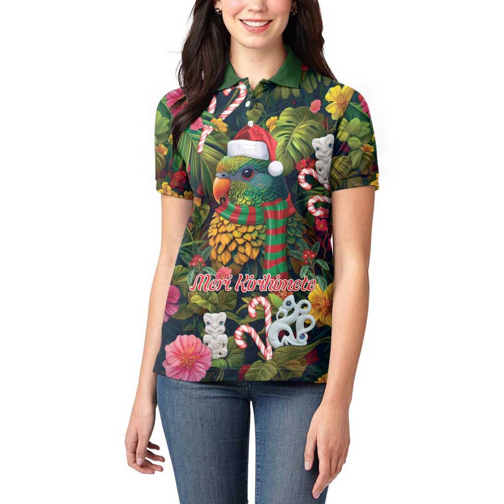 Meri Kirihimete Kakapo Santa Women Polo Shirt Merry Christmas with Tropical Vibe LT9 - Polynesian Pride