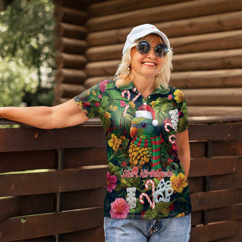 Meri Kirihimete Kakapo Santa Women Polo Shirt Merry Christmas with Tropical Vibe LT9 - Polynesian Pride