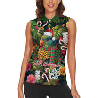 Meri Kirihimete Kakapo Santa Women Sleeveless Polo Shirt Merry Christmas with Tropical Vibe