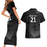 New Zealand Cricket Custom Couples Matching Short Sleeve Bodycon Dress and Hawaiian Shirt Potae Pango Black Fern Pattern