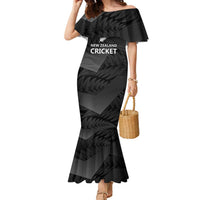 New Zealand Cricket Custom Family Matching Mermaid Dress and Hawaiian Shirt Potae Pango Black Fern Pattern LT9 Mom's Dress Black - Polynesian Pride