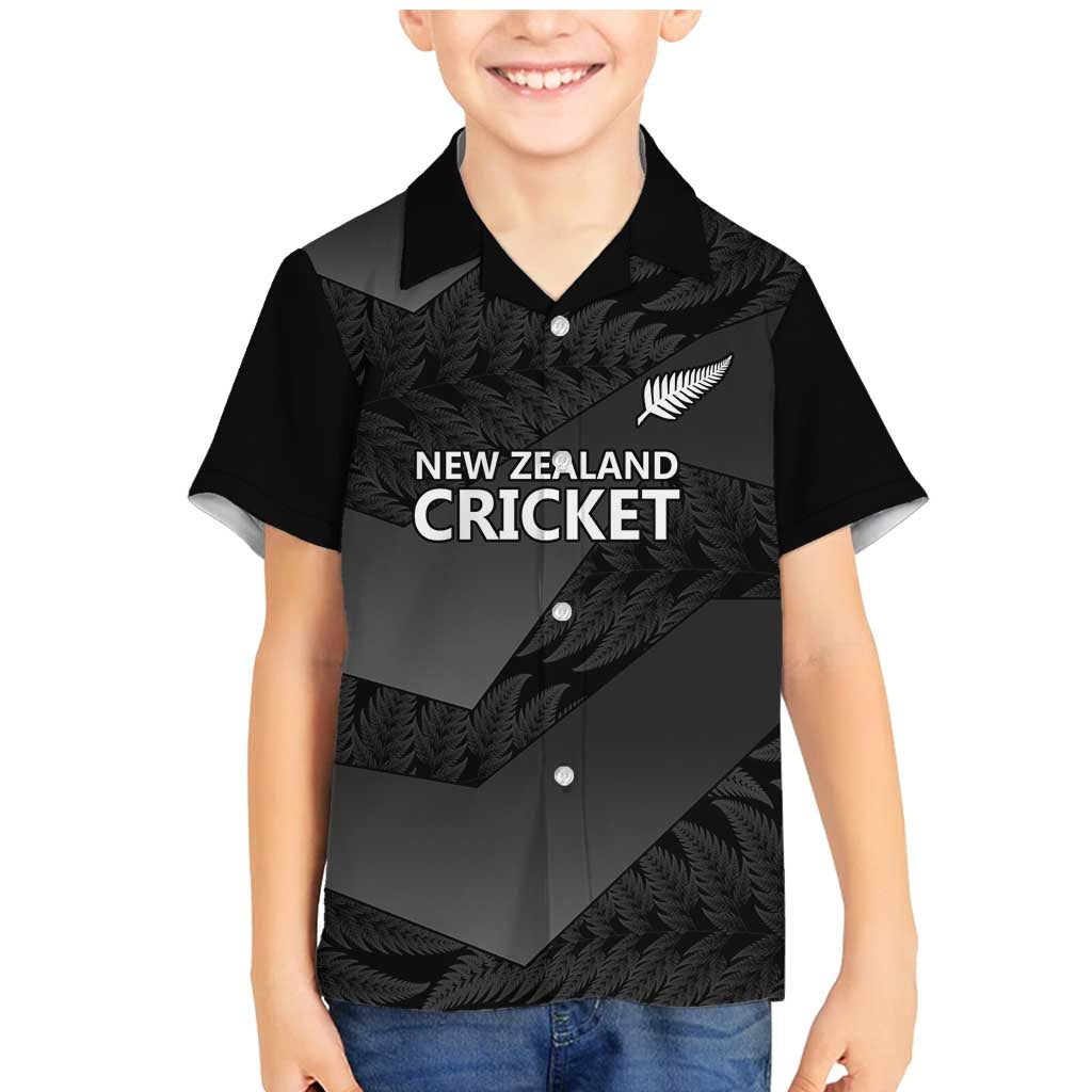 New Zealand Cricket Custom Family Matching Mermaid Dress and Hawaiian Shirt Potae Pango Black Fern Pattern LT9 Son's Shirt Black - Polynesian Pride
