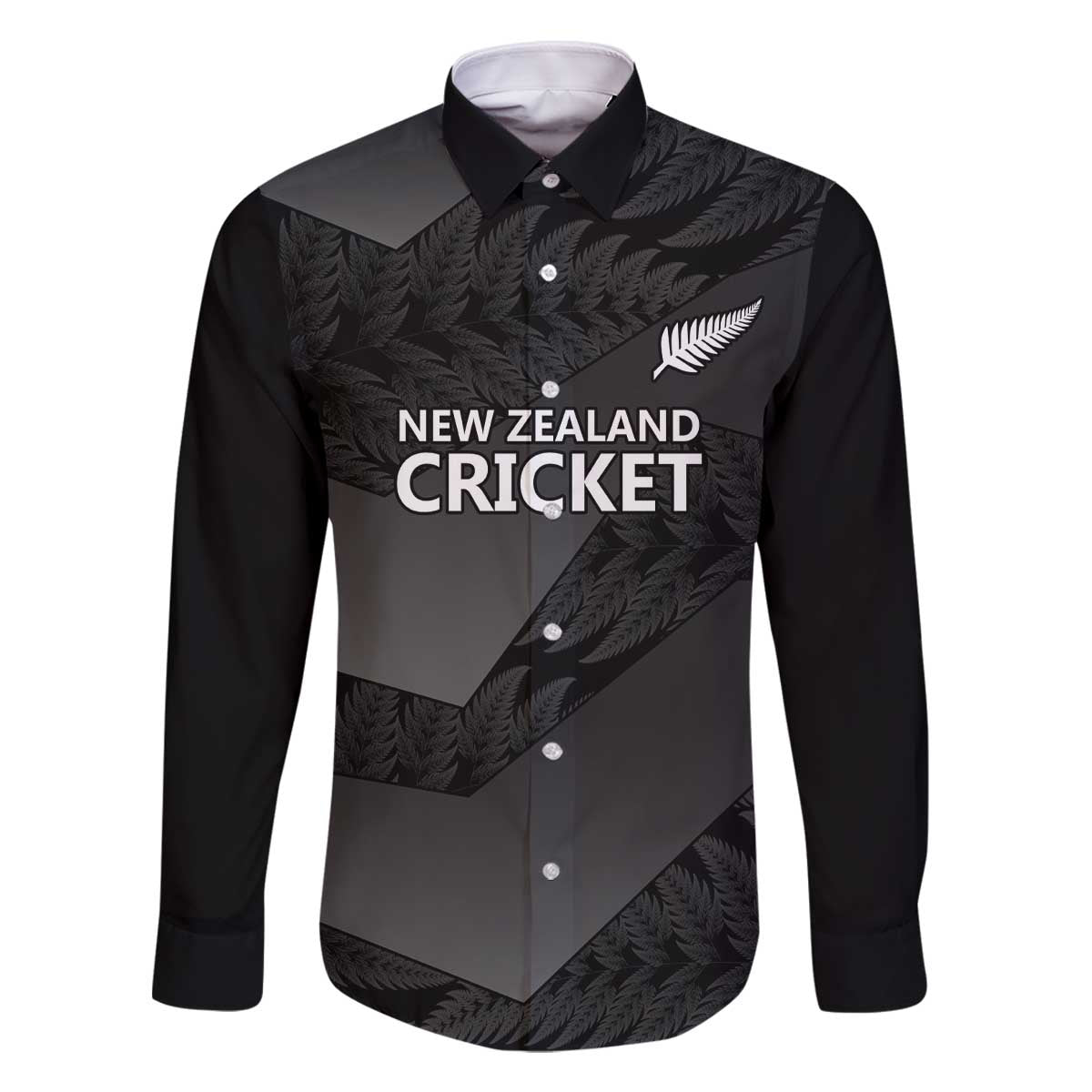 New Zealand Cricket Custom Family Matching Off The Shoulder Long Sleeve Dress and Hawaiian Shirt Potae Pango Black Fern Pattern LT9 Dad's Shirt - Long Sleeve Black - Polynesian Pride
