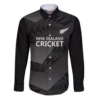 New Zealand Cricket Custom Family Matching Off The Shoulder Long Sleeve Dress and Hawaiian Shirt Potae Pango Black Fern Pattern LT9 Dad's Shirt - Long Sleeve Black - Polynesian Pride