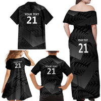 New Zealand Cricket Custom Family Matching Off Shoulder Maxi Dress and Hawaiian Shirt Potae Pango Black Fern Pattern LT9 - Polynesian Pride