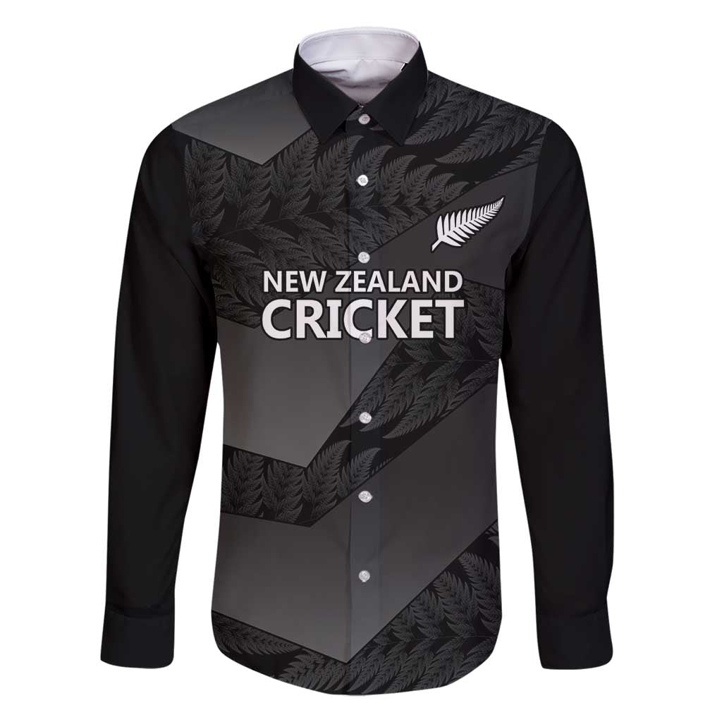 New Zealand Cricket Custom Family Matching Off Shoulder Maxi Dress and Hawaiian Shirt Potae Pango Black Fern Pattern LT9 Dad's Shirt - Long Sleeve Black - Polynesian Pride