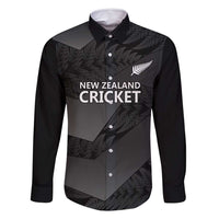 New Zealand Cricket Custom Family Matching Off Shoulder Maxi Dress and Hawaiian Shirt Potae Pango Black Fern Pattern LT9 Dad's Shirt - Long Sleeve Black - Polynesian Pride