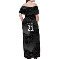 New Zealand Cricket Custom Family Matching Off Shoulder Maxi Dress and Hawaiian Shirt Potae Pango Black Fern Pattern LT9 - Polynesian Pride