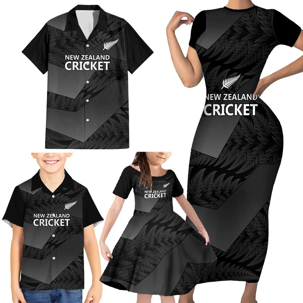New Zealand Cricket Custom Family Matching Short Sleeve Bodycon Dress and Hawaiian Shirt Potae Pango Black Fern Pattern LT9 - Polynesian Pride