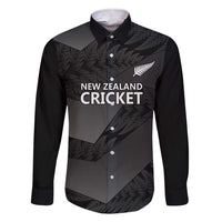 New Zealand Cricket Custom Family Matching Short Sleeve Bodycon Dress and Hawaiian Shirt Potae Pango Black Fern Pattern LT9 Dad's Shirt - Long Sleeve Black - Polynesian Pride